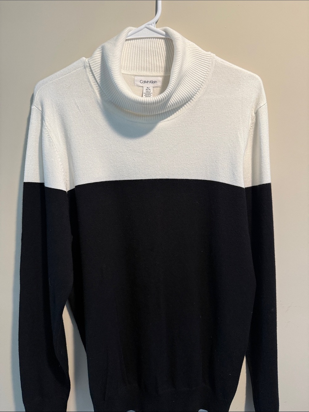 Calvin Klein Black and White Colorblock Turtleneck Sweater